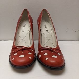 Two lips size 10m red white polka dot 4inch heels